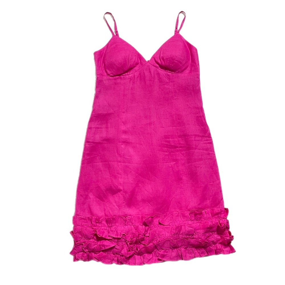 Boston Proper Linen Barbie Pink Ruffle Tank Dress 2
